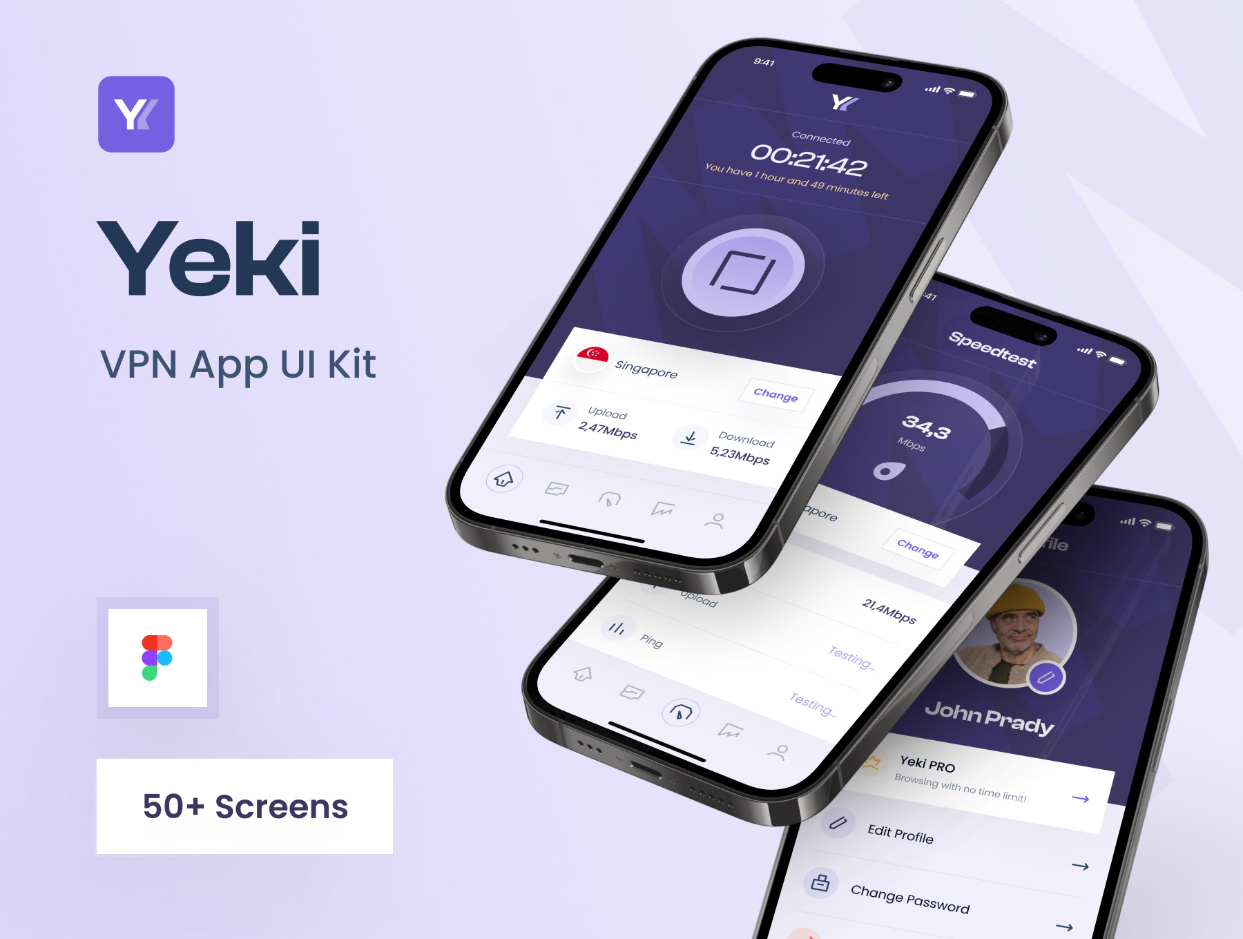 Yeki - VPN应用UI套件 Yeki - VPN App UI Kit figma格式-UI/UX-到位啦UI